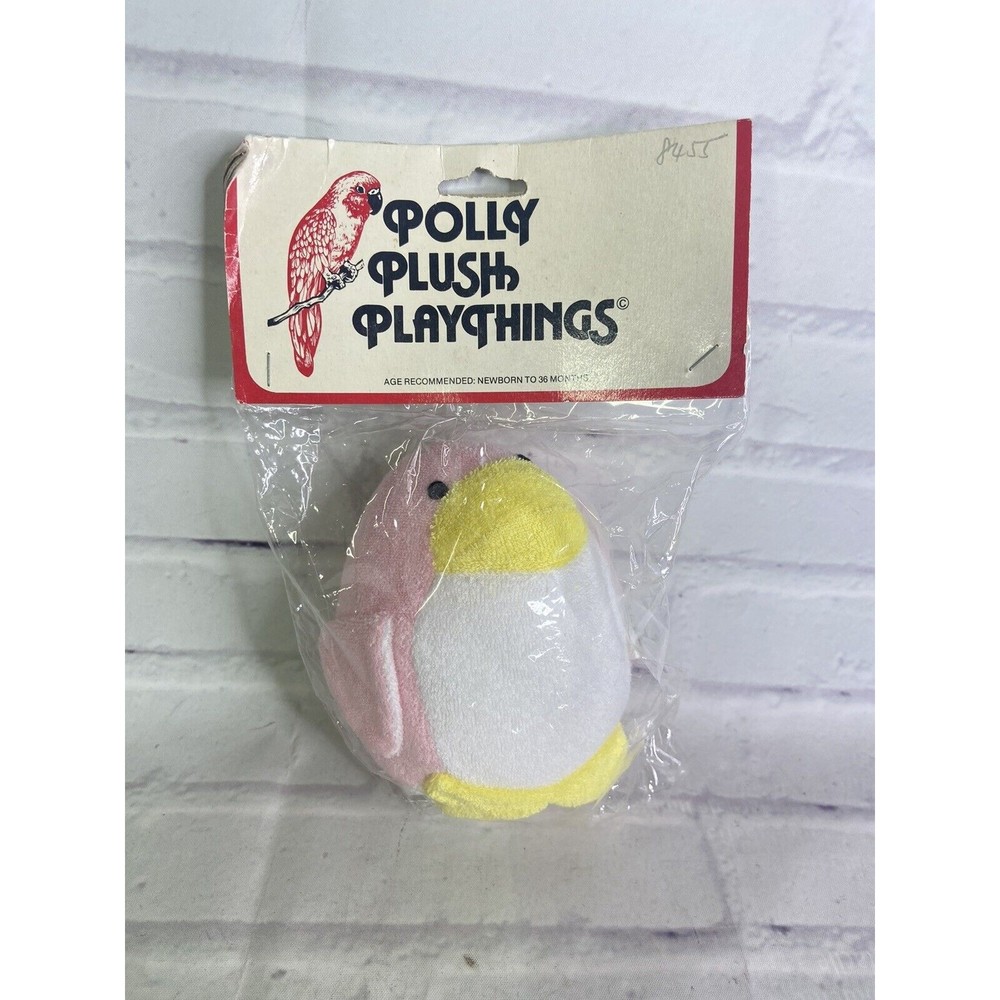 Edie Creations Polly Plush Playthings Terry Cloth Plush Stuffed Pink Penguin Toy